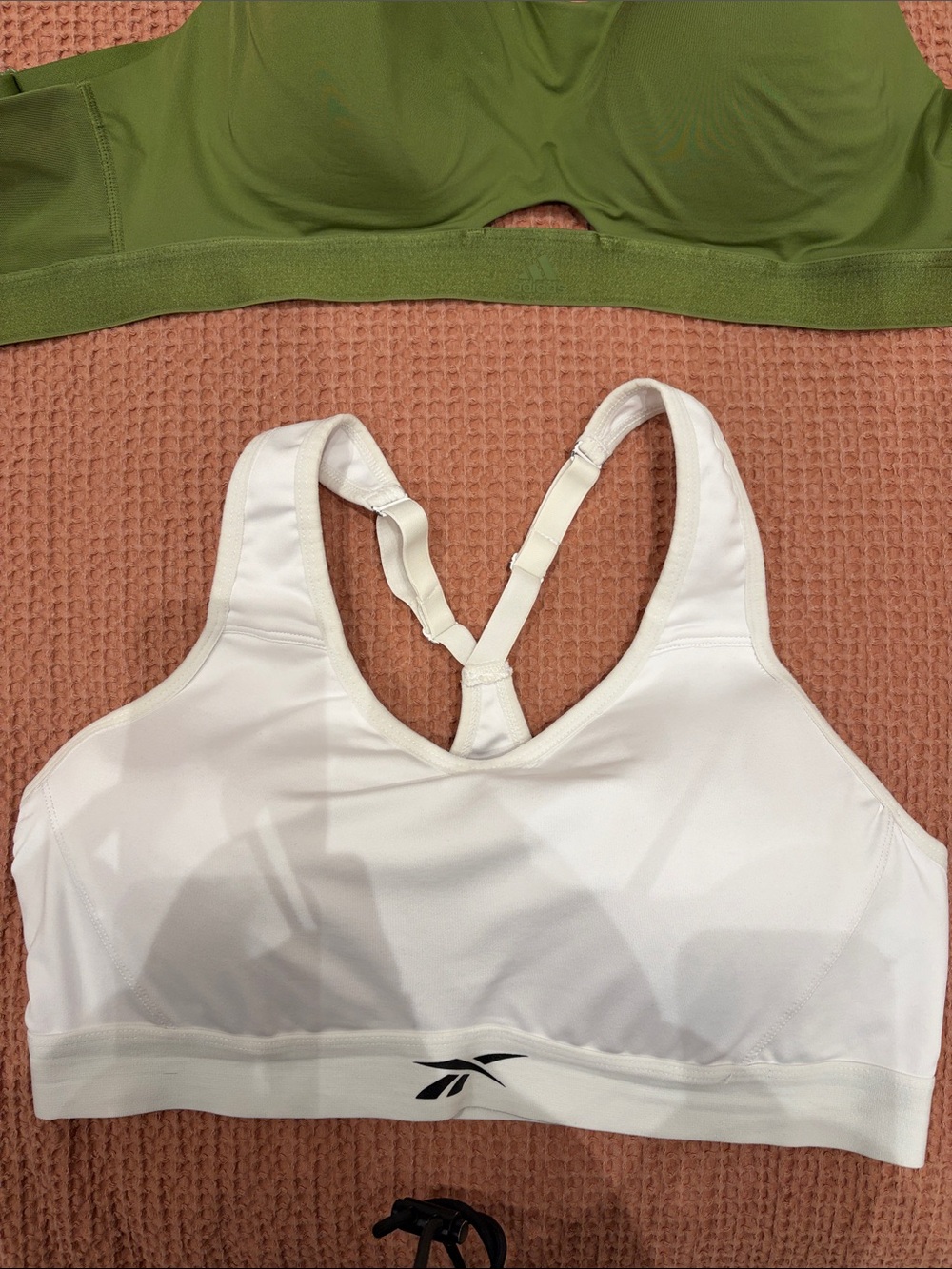 Reebok White Racerback Sports Bra with Olive Accent